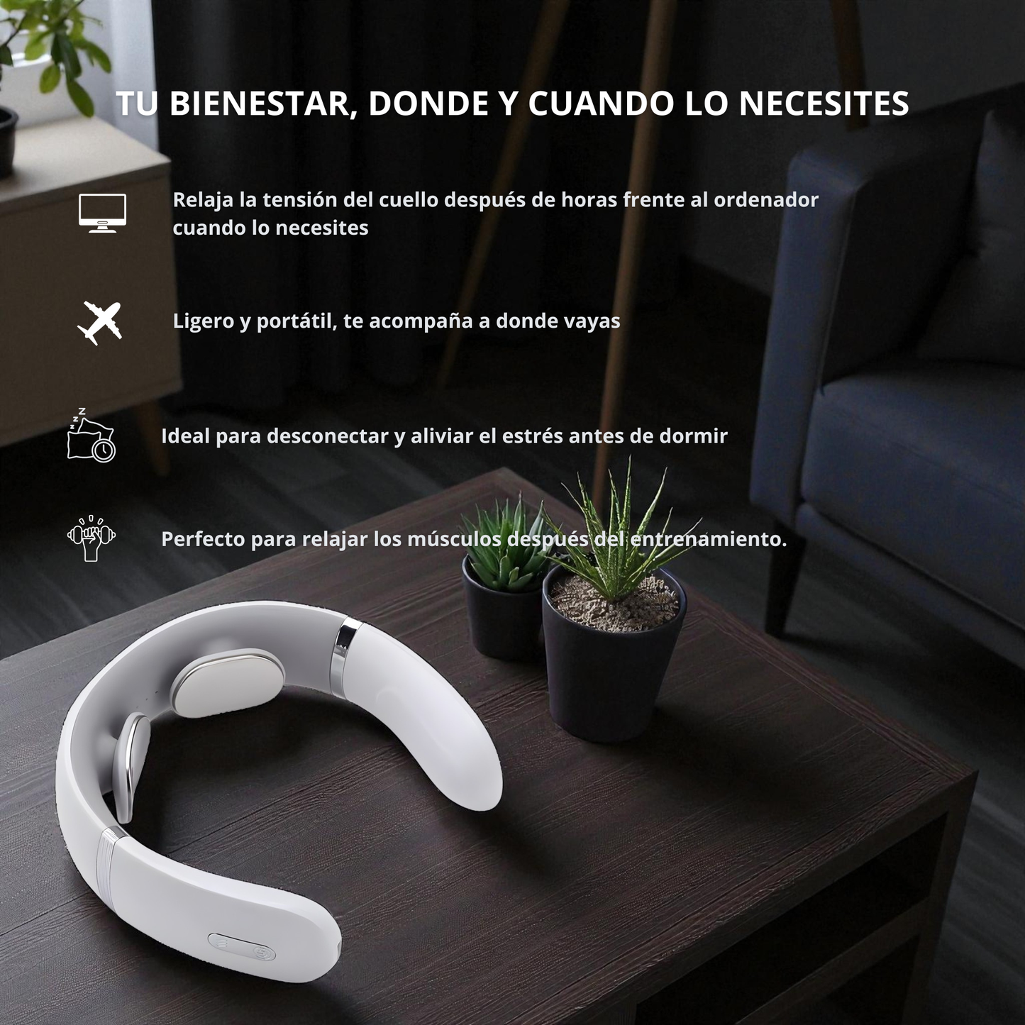 Masajeador cervical inteligente con calor. Alivia la tensión y mejora la circulación con tecnología EMS y diseño ergonómico. Ideal para cuello y hombros.