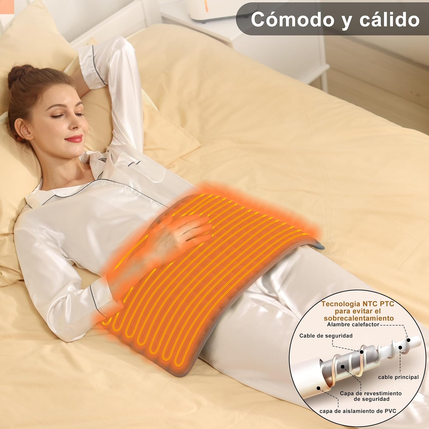 Manta Electrica Lumbar, Manta Eléctrica Para Espalda, Cuello, Hombros Y Vientre Con Función De Apagado Automático, Franela Suave Gris Oscuro, 30 X 60 Cm