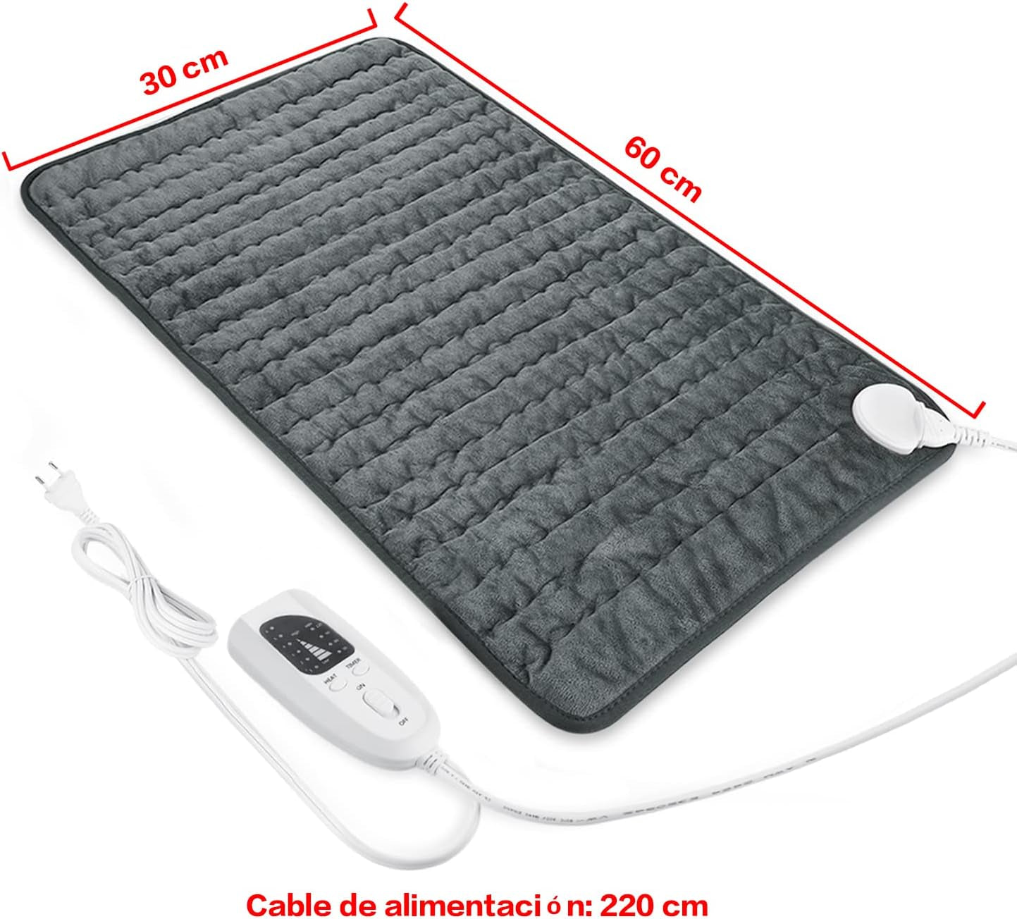 Manta Electrica Lumbar, Manta Eléctrica Para Espalda, Cuello, Hombros Y Vientre Con Función De Apagado Automático, Franela Suave Gris Oscuro, 30 X 60 Cm