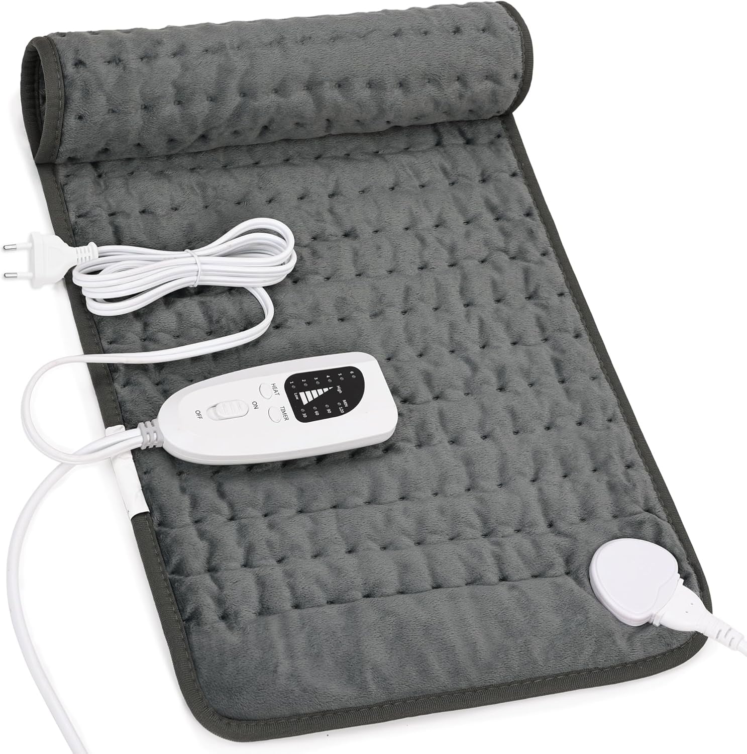 Manta Electrica Lumbar, Manta Eléctrica Para Espalda, Cuello, Hombros Y Vientre Con Función De Apagado Automático, Franela Suave Gris Oscuro, 30 X 60 Cm