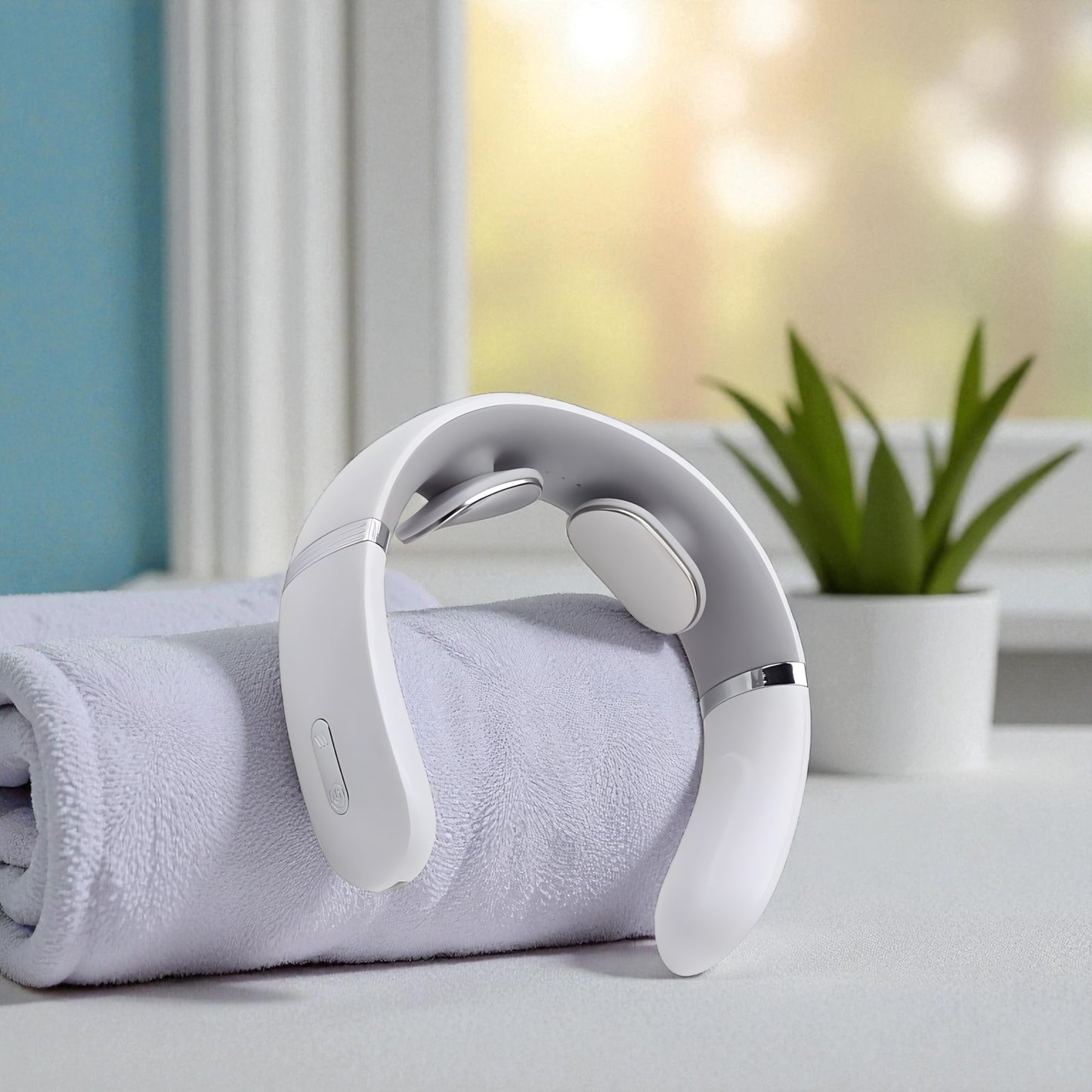 Masajeador cervical inteligente con calor. Alivia la tensión y mejora la circulación con tecnología EMS y diseño ergonómico. Ideal para cuello y hombros.